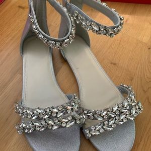 • Jeweled Metallic Ankle Strap Sandals •